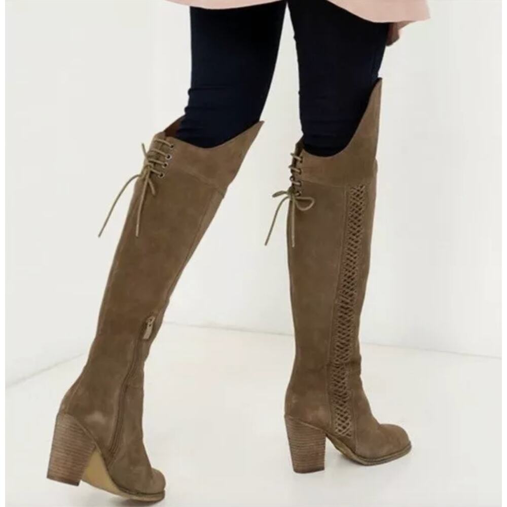 Sbicca Gusto Khaki Suede OTK Boots Boho Western‎ Nasty Gal Collab 7.5